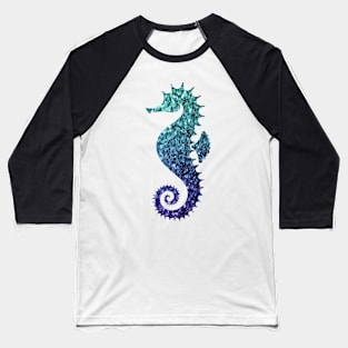 Teal and Blue Ombre Faux Glitter Seahorse Baseball T-Shirt